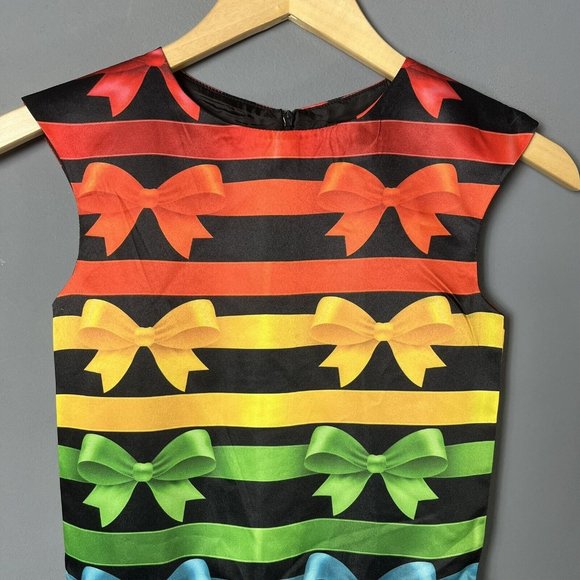 HALABALOO Girls Size 10 Rainbow Bow Striped Dress Sleeveless Colorful Party - Picture 2 of 6